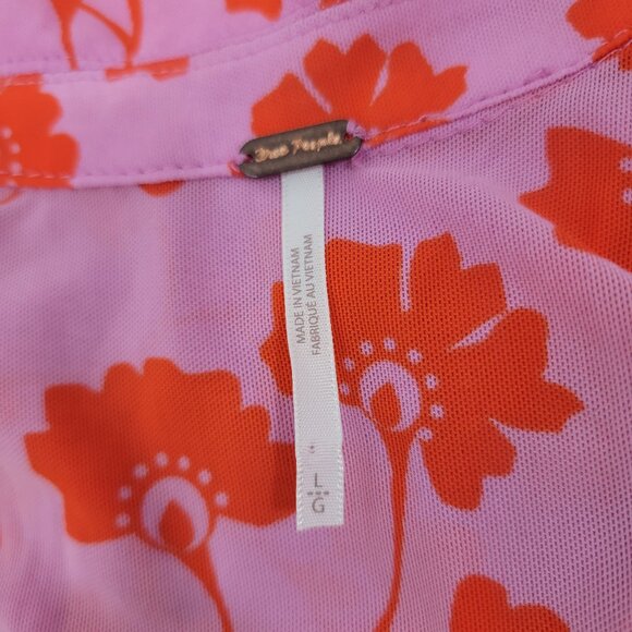 FREE PEOPLE Womens Shirt Sz L Lucky Shirtee Sheer Mesh PINK Floral Button Up - Picture 5 of 13
